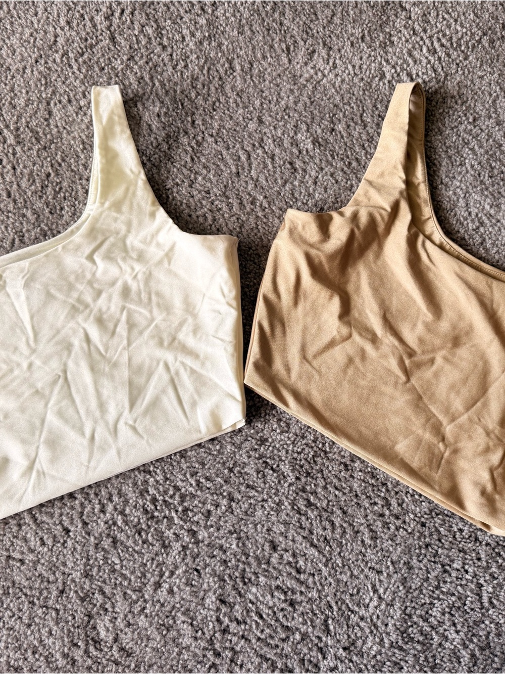 Square-Neck Crop Top Set in Cream and Tan